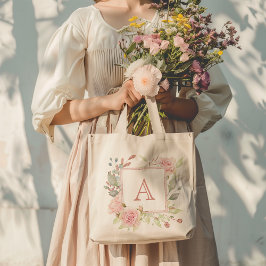 Bolsa Tote Monograma de Rosa Floral Rosa