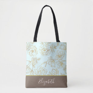 Bolsa Tote monograma de rosas de ouro de menta