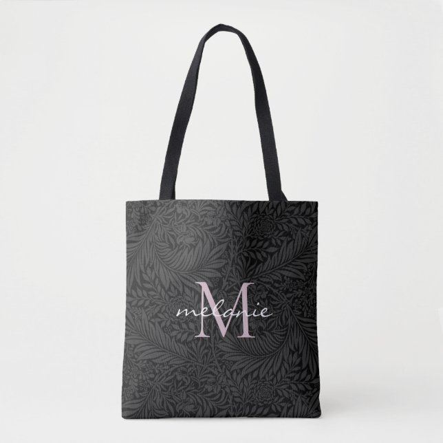 Bolsa Tote Monograma de Script Cor-de-Rosa Blush Preto Elegan (Frente)