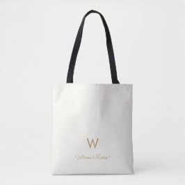 Bolsa Tote Monograma de Script Dourado do Marfim Moderno