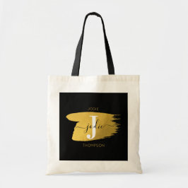 Bolsa Tote Monograma de Script Preto e Dourado Moderno Inicia