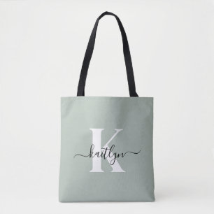 Bolsa Tote Monograma de Script Verde do Moderno Sage