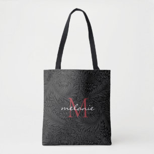 Bolsa Tote Monograma de Script Vermelho Floral Preto Elegante