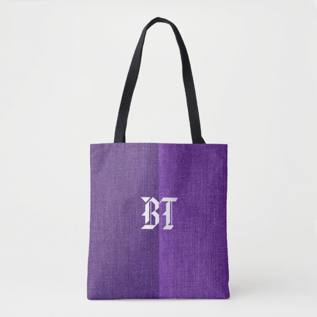 Bolsa Tote Monograma de Tecidos de Denim Roxo Personalizado (Frente)