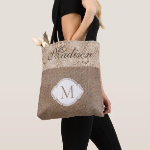 Bolsa Tote Monograma de Tendência Rústica Moderna de Lace B