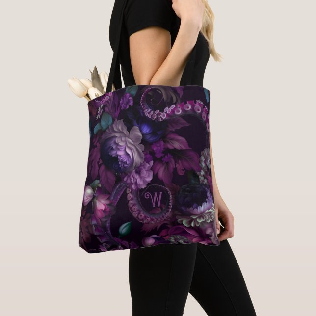 Bolsa Tote Monograma de Tentáculo Rosa Escuro de Cthulhu Com  (Close Up)