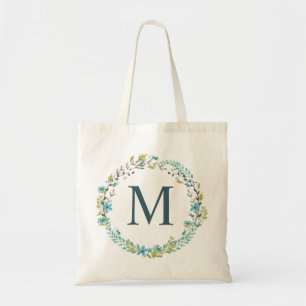 Bolsa Tote Monograma de Terra Floral Azul Whimsical