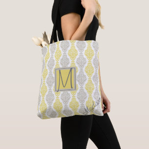 Bolsa Tote Monograma de Trendy Amarelo e Cinza