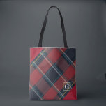 Bolsa Tote Monograma de Xadrezes Vermelha e Azul Moderno e Cl<br><div class="desc">Sofisticado e elegante,  este saco vermelho e azul de tote de xadrez com um monograma é o presente perfeito de feriado,  aniversário ou dia de as mães. Parte de uma coleção da Parcel Studios.</div>