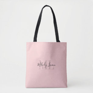 Bolsa Tote Monograma   Design preto e rosa personalizado  