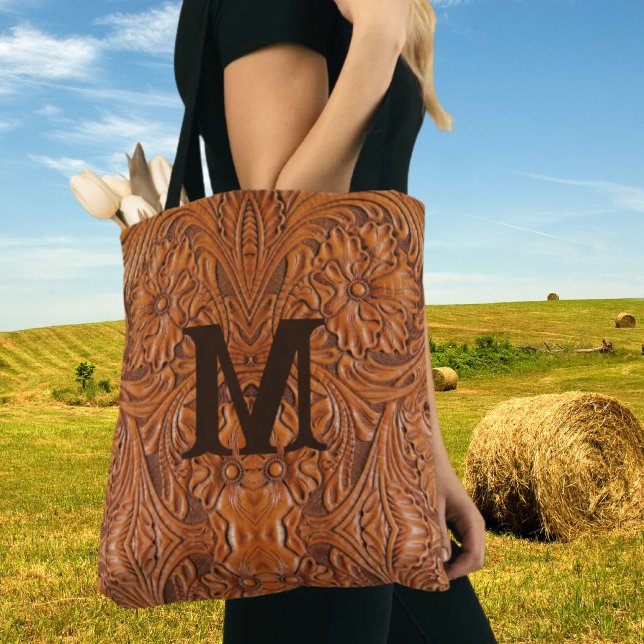 Bolsa Tote Monograma do casamento russo do Cowboy no oeste do (Cowboy Rustic western country wedding monogram Tote Bag)