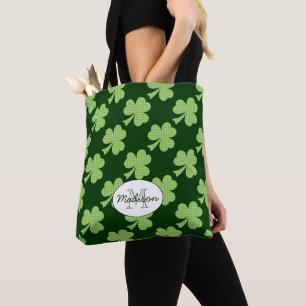 Bolsa Tote Monograma do dia de Patrick das bolinhas do trevo