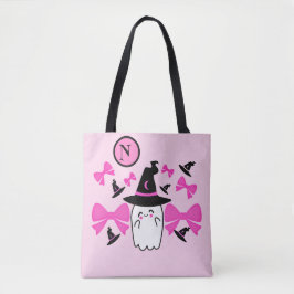 Bolsa Tote Monograma do Fantasma Testemunha de Halloween Rosa