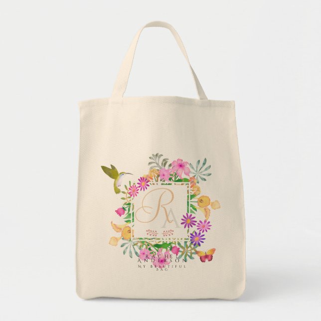 Bolsa Tote Monograma do Jardim Floral (Frente)
