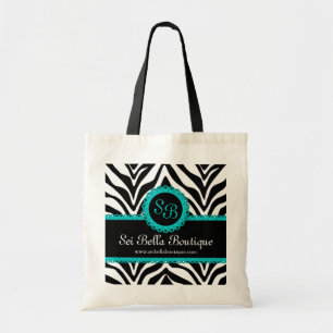 Bolsa Tote Monograma do laço do impressão & do Aqua da zebr