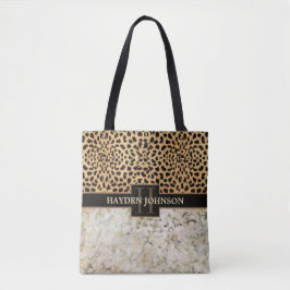 Bolsa Tote Monograma do mármore do ponto do leopardo