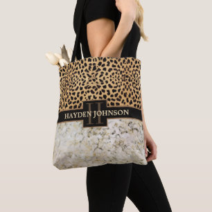 Bolsa Tote Monograma do mármore do ponto do leopardo