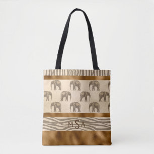Bolsa Tote Monograma do Na moda Gótico do Elefante Dourado bo