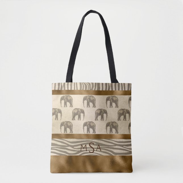 Bolsa Tote Monograma do Na moda Gótico do Elefante Dourado bo (Frente)