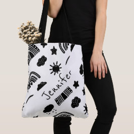 Bolsa Tote Monograma do Nome da Tendência do Arco-Íris Branco