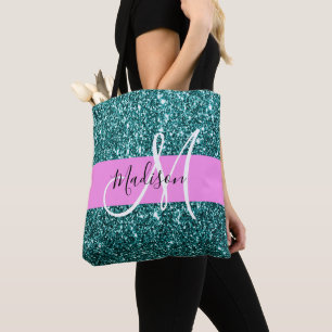 Bolsa Tote Monograma do Nome Minúsculo Minúsculo Glitter Ve