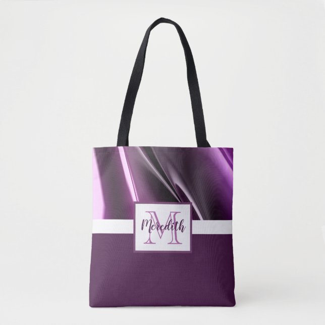 Bolsa Tote Monograma do Nome Roxo Moderno Abstrato (Frente)