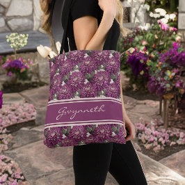 Bolsa Tote Monograma do padrão Dahlia, roxo e rosado