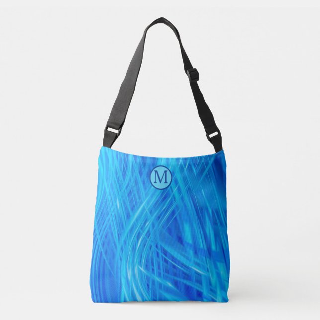 Bolsa Tote Monograma do padrão de Abstrato de luz azul girada (Frente)