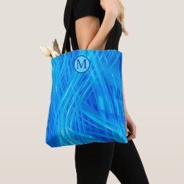 Bolsa Tote Monograma do padrão de Abstrato de luz azul girada