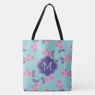 Bolsa Tote Monograma do Padrão de Berries bonito