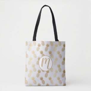 Bolsa Tote Monograma do Padrão do Ananás Dourado