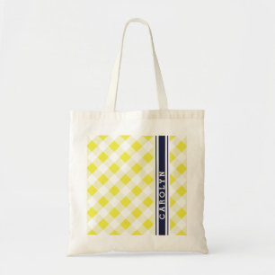 Bolsa Tote monograma do padrão gingham do marinho chic preppy