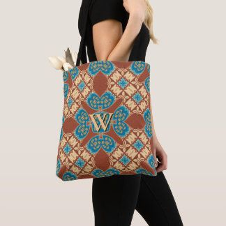 Bolsa Tote Monograma do Padrão Marrom Legal Boho Batik Earth