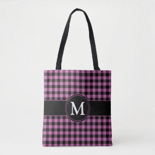 Bolsa Tote Monograma do padrão Tartan da Xadrez Gingham, a c