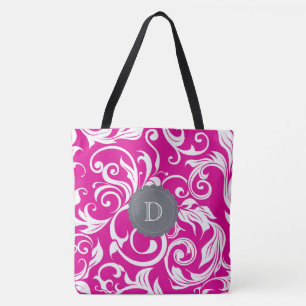 Bolsa Tote Monograma do Papel de Carteira Floral da Cinza Mag