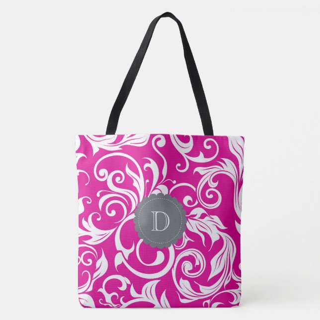 Bolsa Tote Monograma do Papel de Carteira Floral da Cinza Mag (Frente)