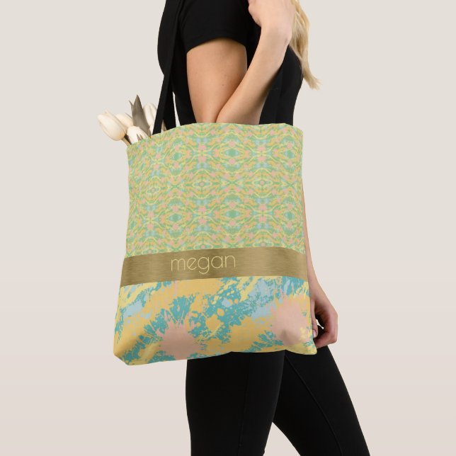 Bolsa Tote Monograma do Pastel Paint Splatter (Close Up)