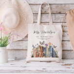 Bolsa Tote Monograma do professor do Rainbow Bookshelf & Book<br><div class="desc">Surpreenda o professor em sua vida ou se trate (se você é o professor) com esta bolsa de tota monograma adorável com uma bela ilustração aquática de livros em uma estante de livros. Você é meu herói, professor. Presente perfeito para seu professor de escola favorito no Natal, Volta à escola,...</div>