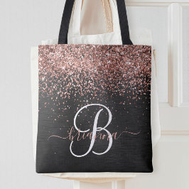 Bolsa Tote Monograma do Sparkle preto com brilho Dourado com 