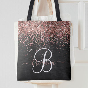 Bolsa Tote Monograma do Sparkle preto com brilho Dourado com