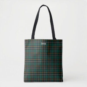 Bolsa Tote Monograma do Tartan MacAlpino da Xadrez Verde Flor