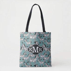 Bolsa Tote Monograma do teste padrão da zebra