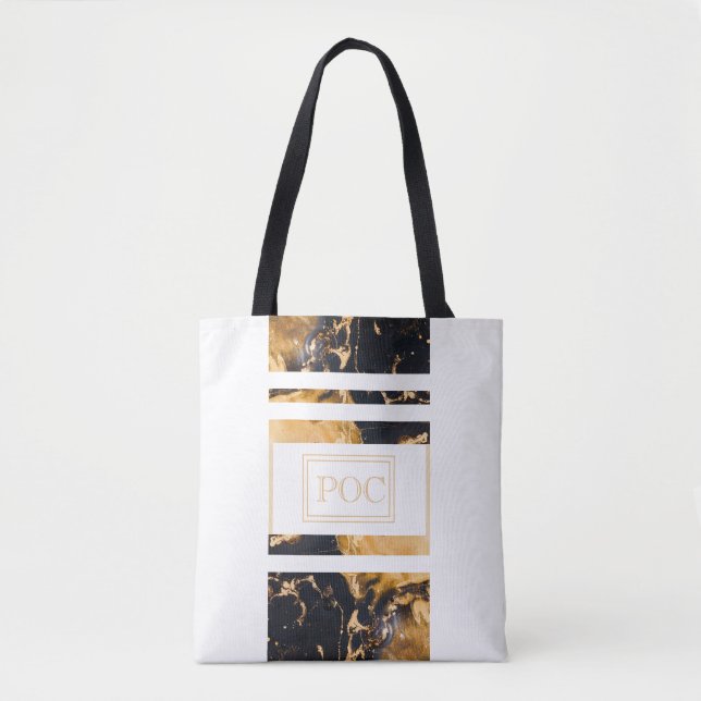 Bolsa Tote Monograma Dourado Azul Escuro (Frente)