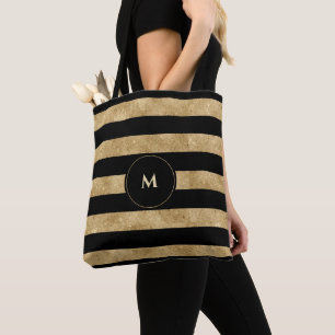 Bolsa Tote Monograma Dourado brilhante Elegante Preto