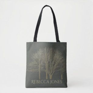 BOLSA TOTE MONOGRAMA DOURADO CINZENTO ELEGANTE DAS ÁRVORES D