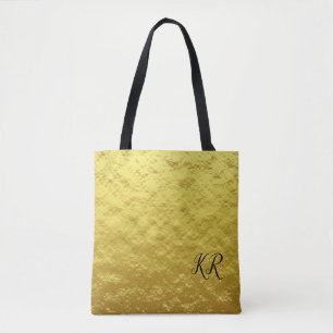 Bolsa Tote Monograma Dourado de Bag preto e branco simples