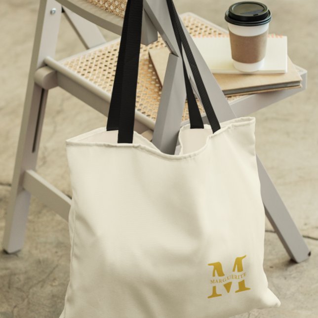 Bolsa Tote Monograma Dourado de bege neutro (Criador carregado)