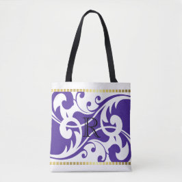 Bolsa Tote Monograma Dourado de Borda Branco e Violeta