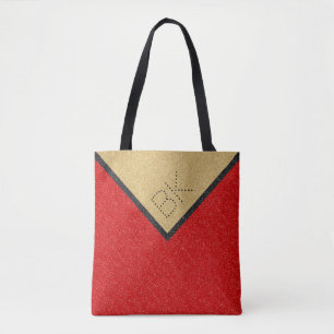 Bolsa Tote Monograma Dourado de Brilho Vermelho Preto Persona