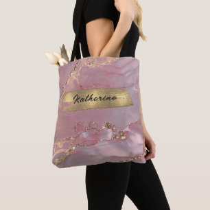 Bolsa Tote Monograma Dourado de Diamante Rosa Personalizado